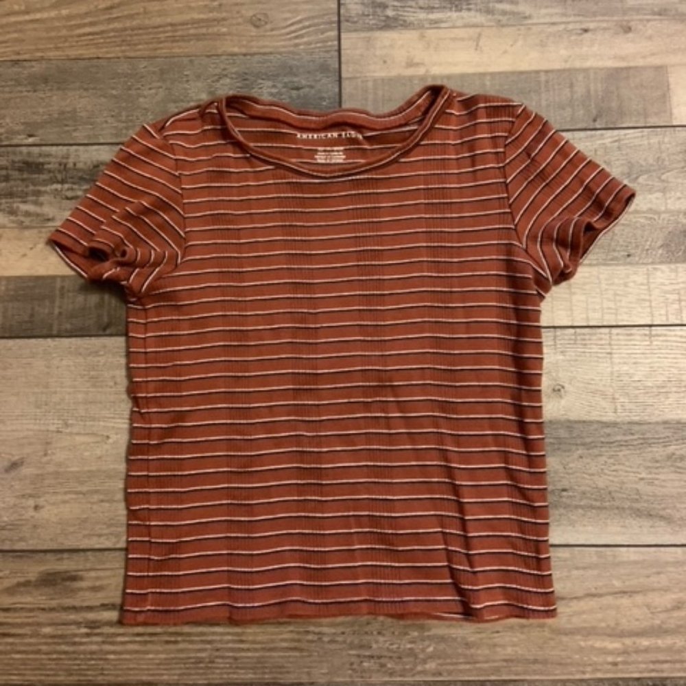 American Eagle brown stripped short sleeve